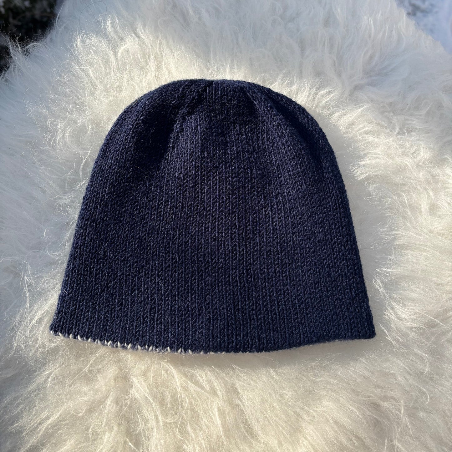 Handmade Reversible 100% merino wool hat Dark Blue