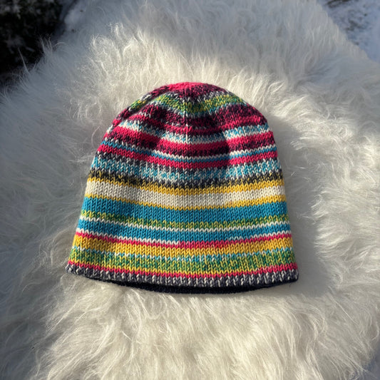 Handmade Reversible 100% merino wool hat Yellow/Dark Blue
