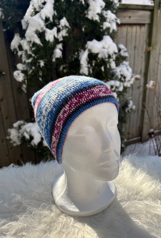 Handmade Reversible 100% merino wool hat Blue/Bordeaux