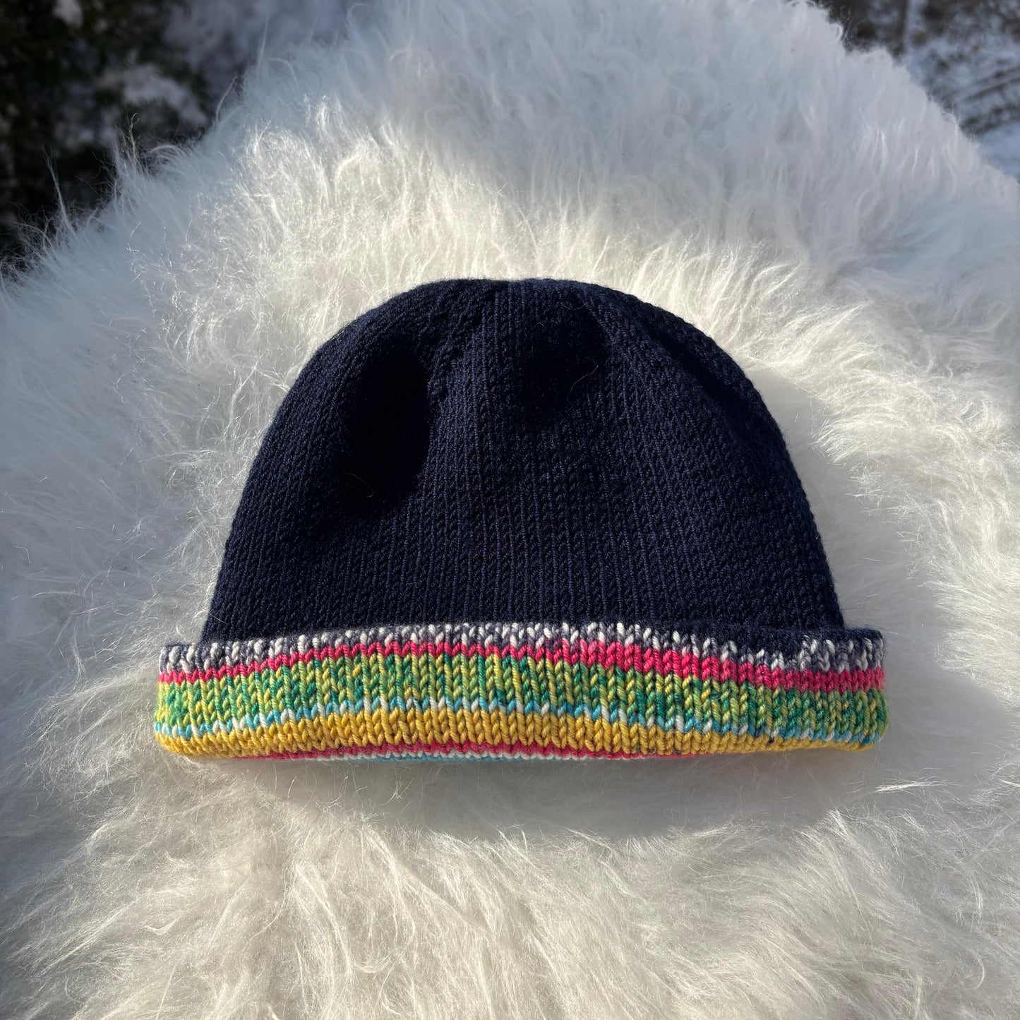 Handmade Reversible 100% merino wool hat Dark Blue