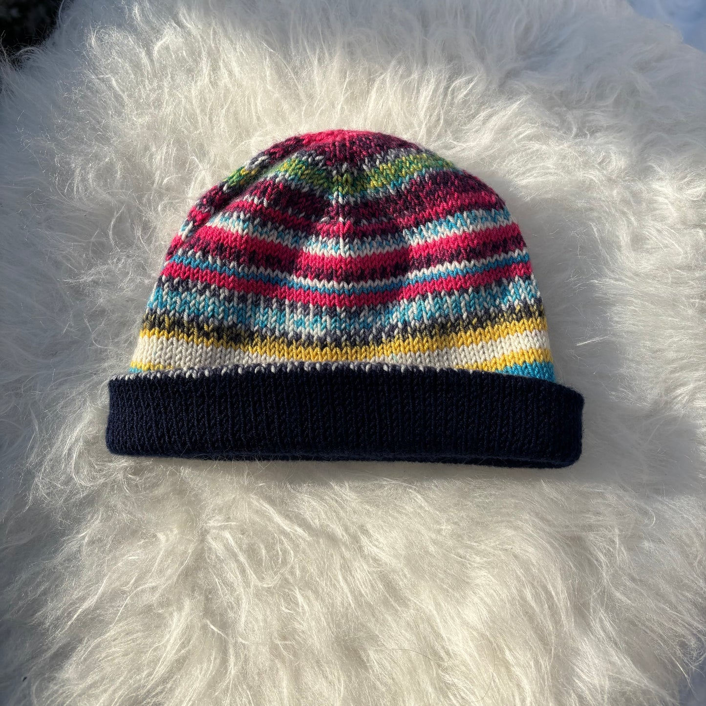 Handmade Reversible 100% merino wool hat Dark Blue