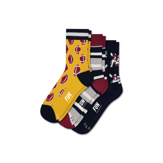 3-Pack Football-Themed Crew Socks - Small  (EU 20-25)