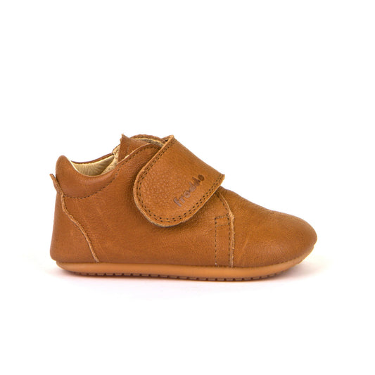 Prewalkers Classic – Single Velcro Leather Baby Shoes in Cognac