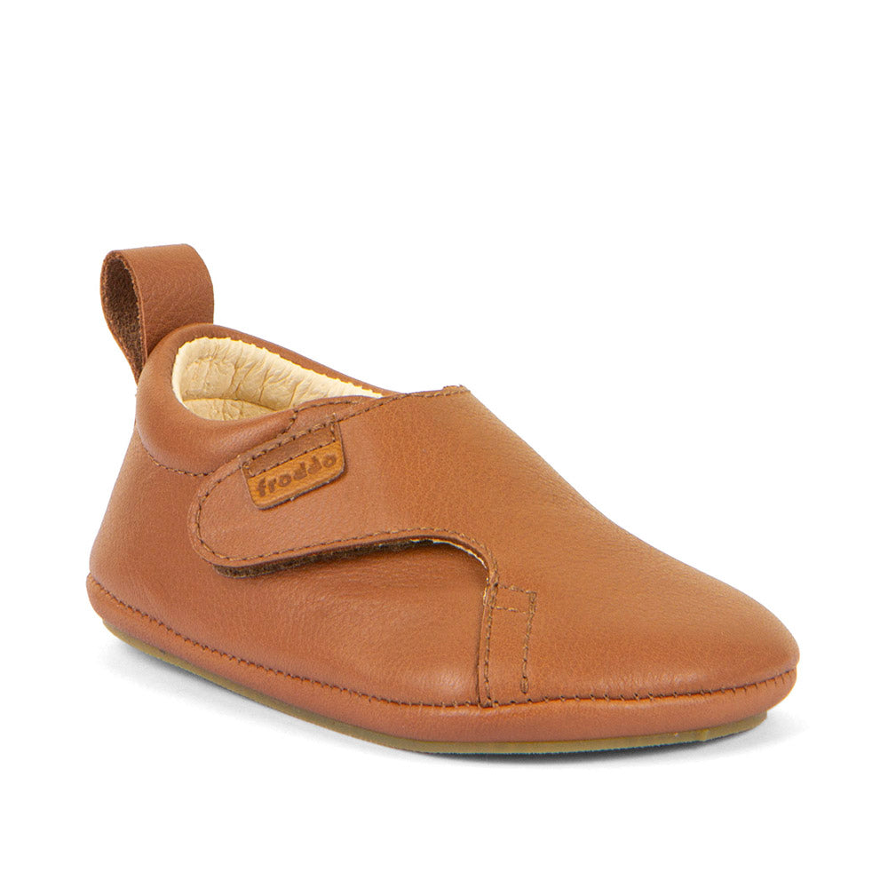 Barefoot Prewalkers - Single Velcro Leather Baby Shoes in Cognac
