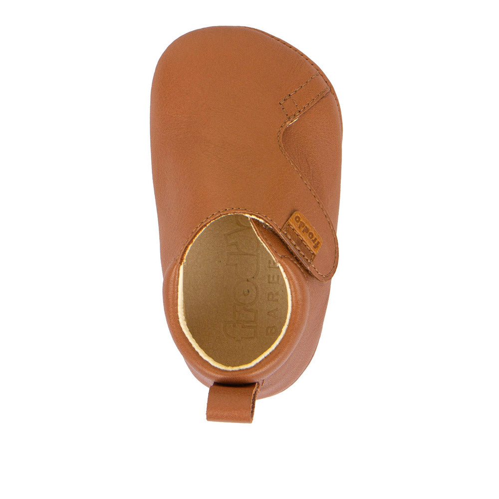 Barefoot Prewalkers - Single Velcro Leather Baby Shoes in Cognac