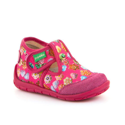 Classic Canvas T-Bar Sandal - Fuchsia with Hearts & Flowers Print