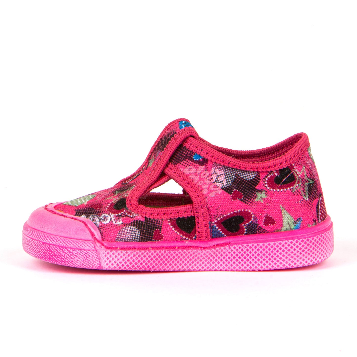 Rosario T-Bar Canvas - Fuchsia with Heart Print