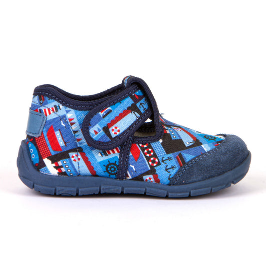 Classic Canvas T-Bar Sandal - Denim with Nautical Theme Print