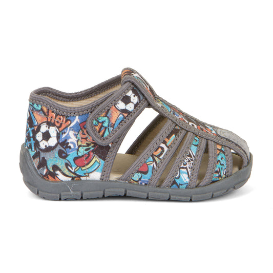 Canvas Sandal - Grey with Soccer Theme Print