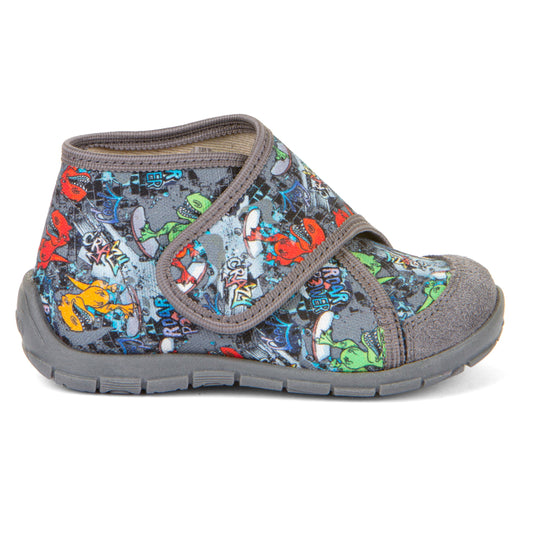 Classic High-Top Slipper - Grey with Dinosaur Print