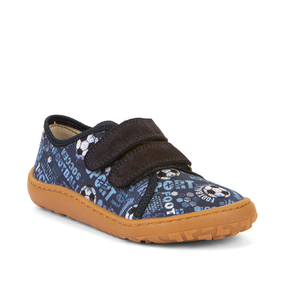 Barefoot Canvas - Blue/Denim with Soccer Theme Print