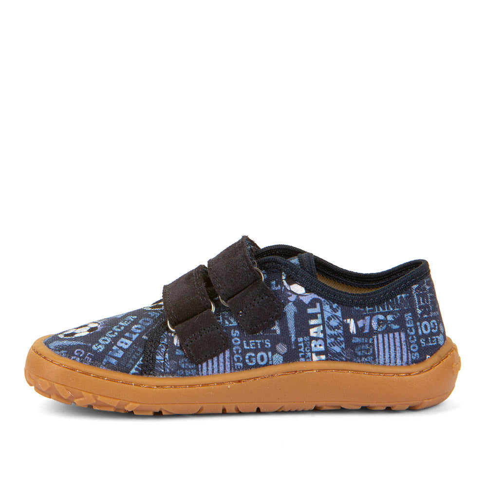 Barefoot Canvas - Blue/Denim with Soccer Theme Print