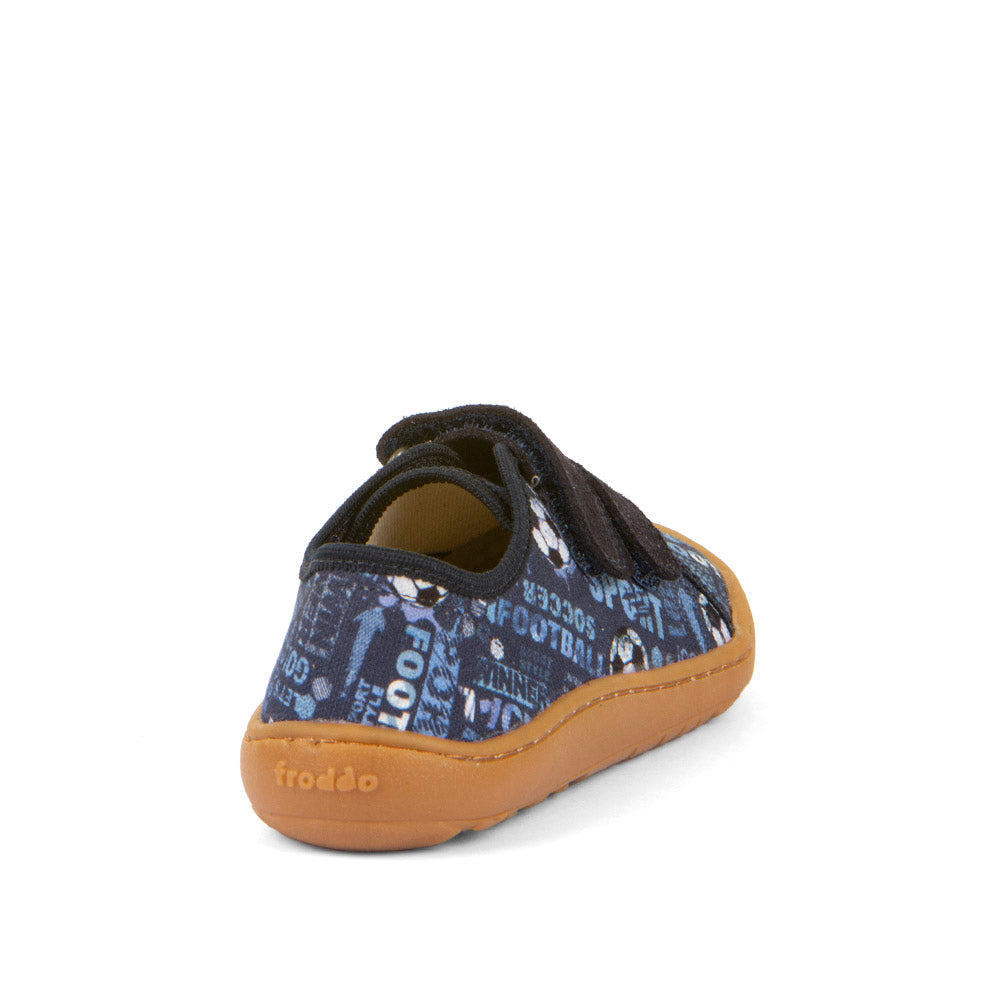 Barefoot Canvas - Blue/Denim with Soccer Theme Print
