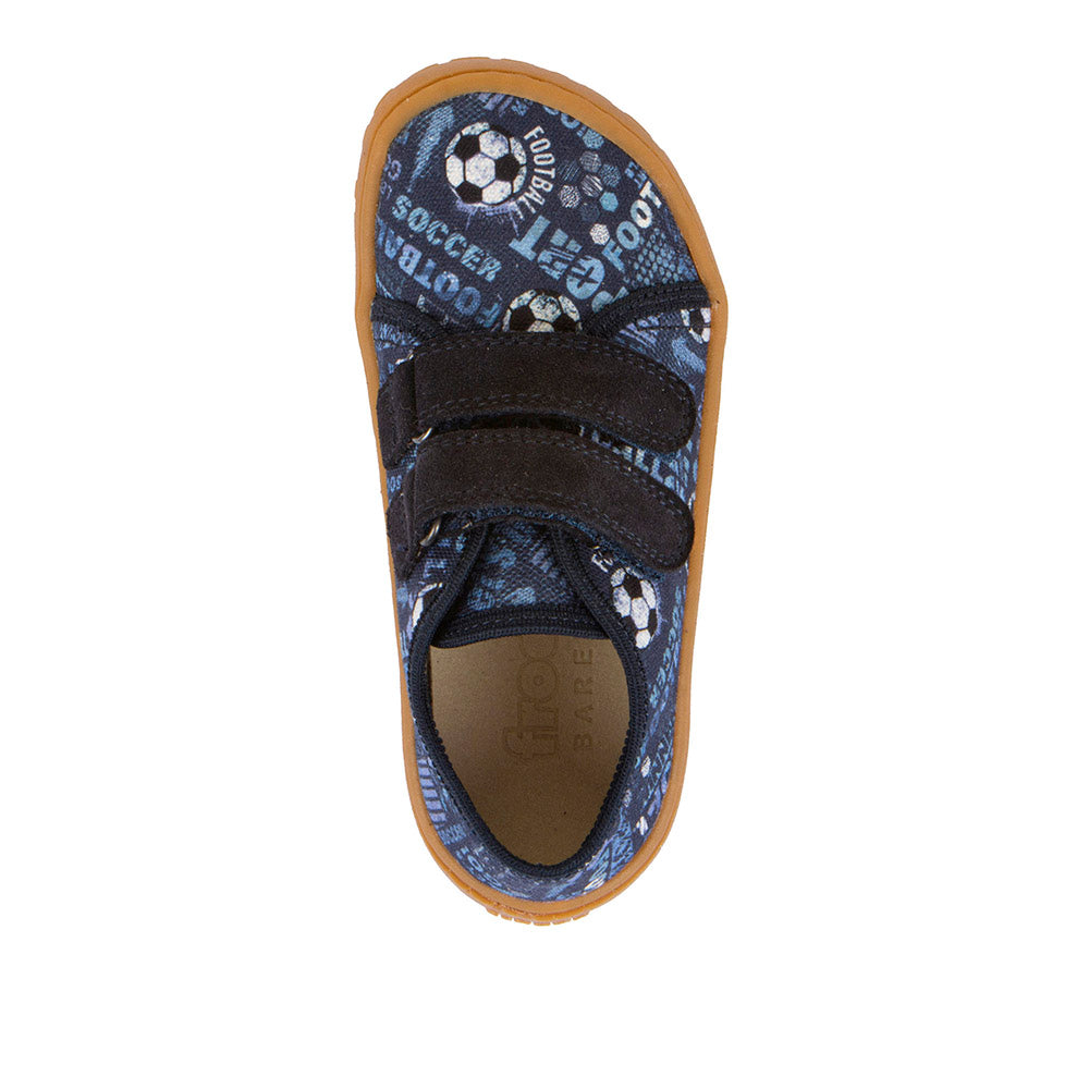 Barefoot Canvas - Blue/Denim with Soccer Theme Print