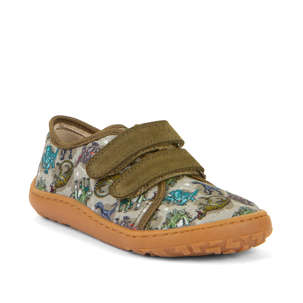 Barefoot Canvas - Olive with Dinosaur Print