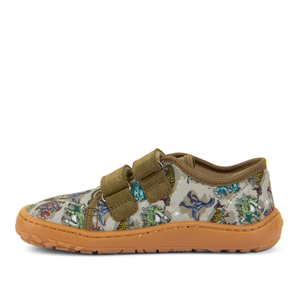 Barefoot Canvas - Olive with Dinosaur Print