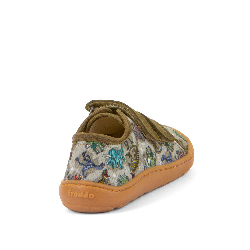 Barefoot Canvas - Olive with Dinosaur Print