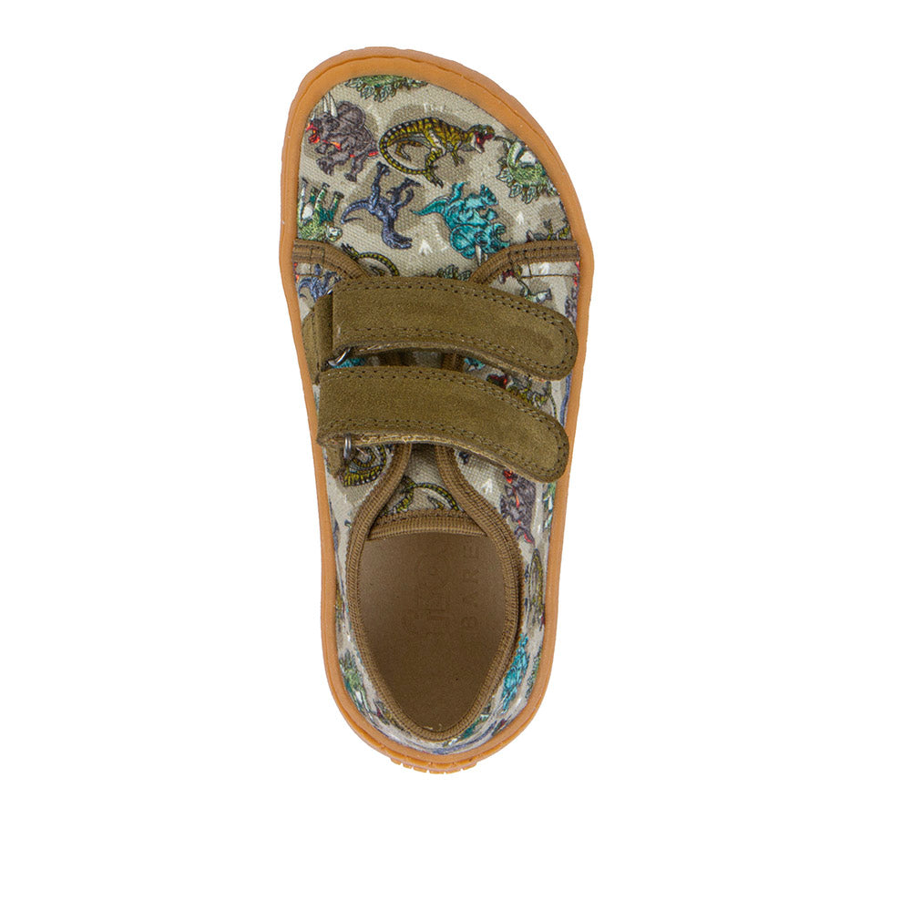 Barefoot Canvas - Olive with Dinosaur Print