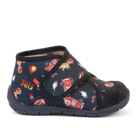 Classic High-Top Slipper Dark Blue with Fire Station Theme Print