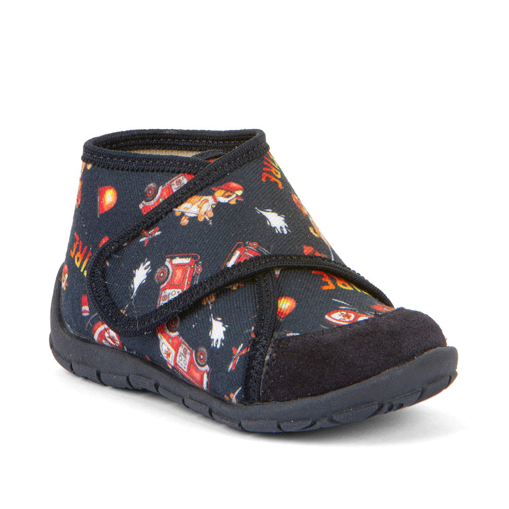Classic High-Top Slipper Dark Blue with Fire Station Theme Print