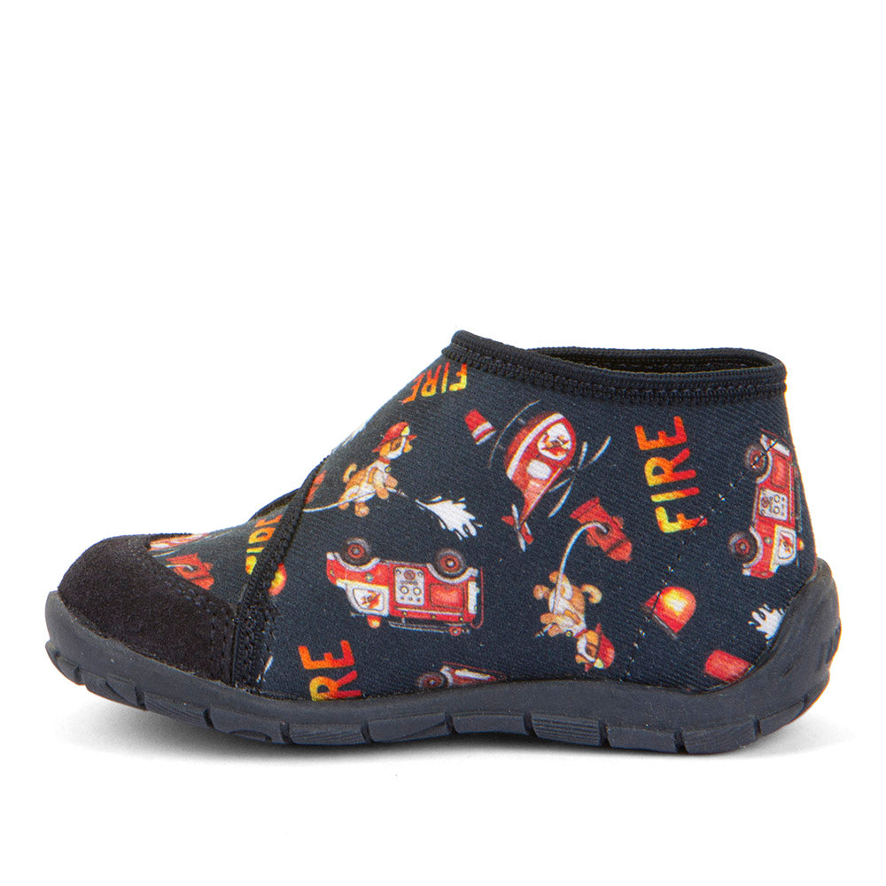 Classic High-Top Slipper Dark Blue with Fire Station Theme Print