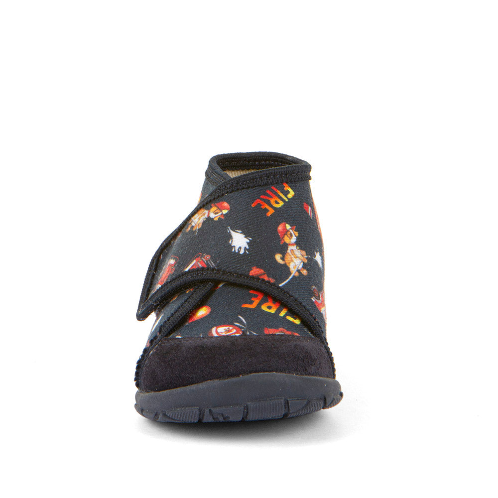 Classic High-Top Slipper Dark Blue with Fire Station Theme Print