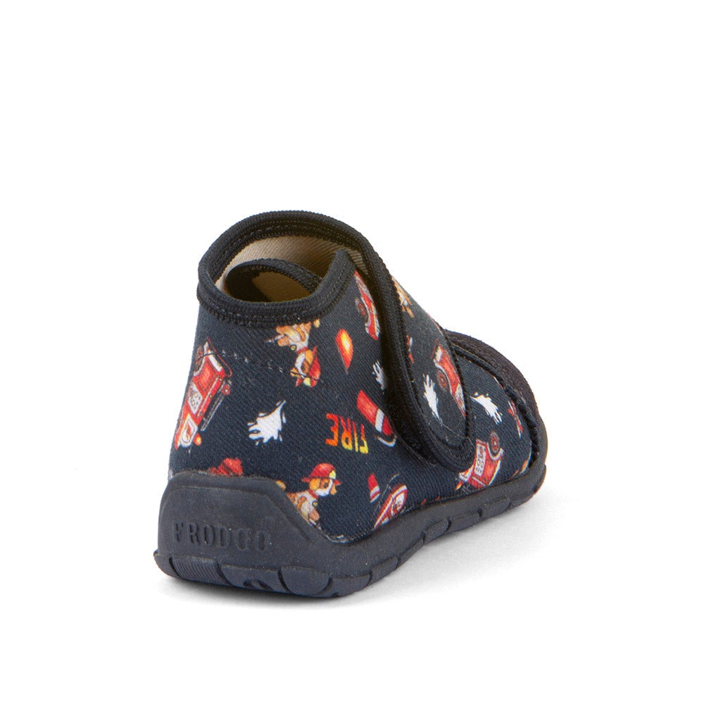 Classic High-Top Slipper Dark Blue with Fire Station Theme Print