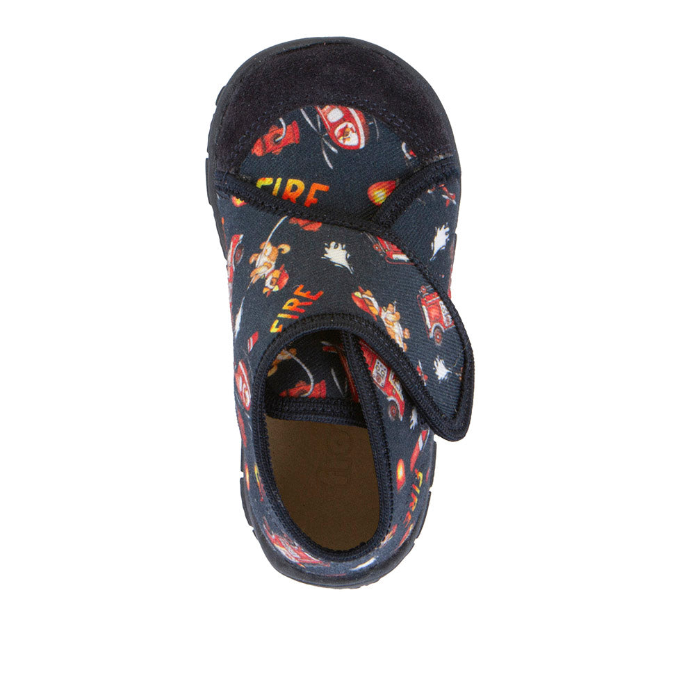 Classic High-Top Slipper Dark Blue with Fire Station Theme Print