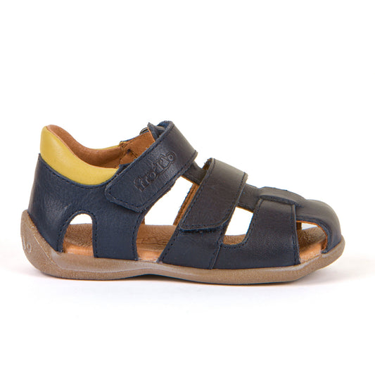 Carte Double Sandal – Dark Blue with Yellow Heel Mustache