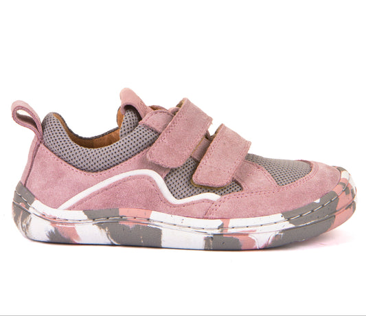 Barefoot D-Velcro Leather & Mesh shoes in Grey/Pink