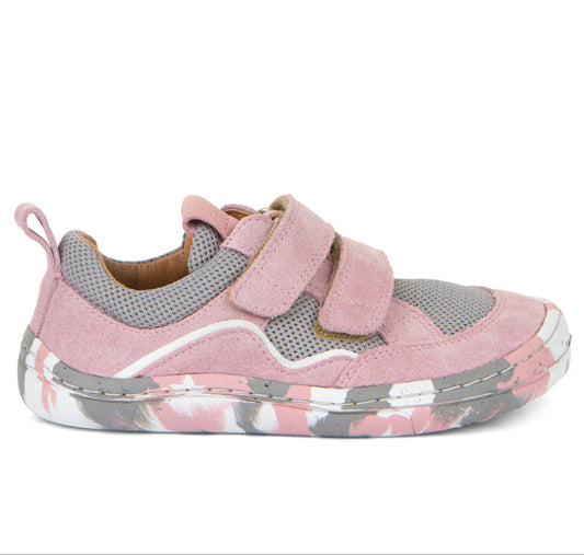 Barefoot D-Velcro Leather & Mesh shoes in Grey/Pink