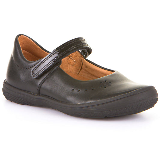 Mia – Black Mary Jane School Shoe with Patent Velcro Strap