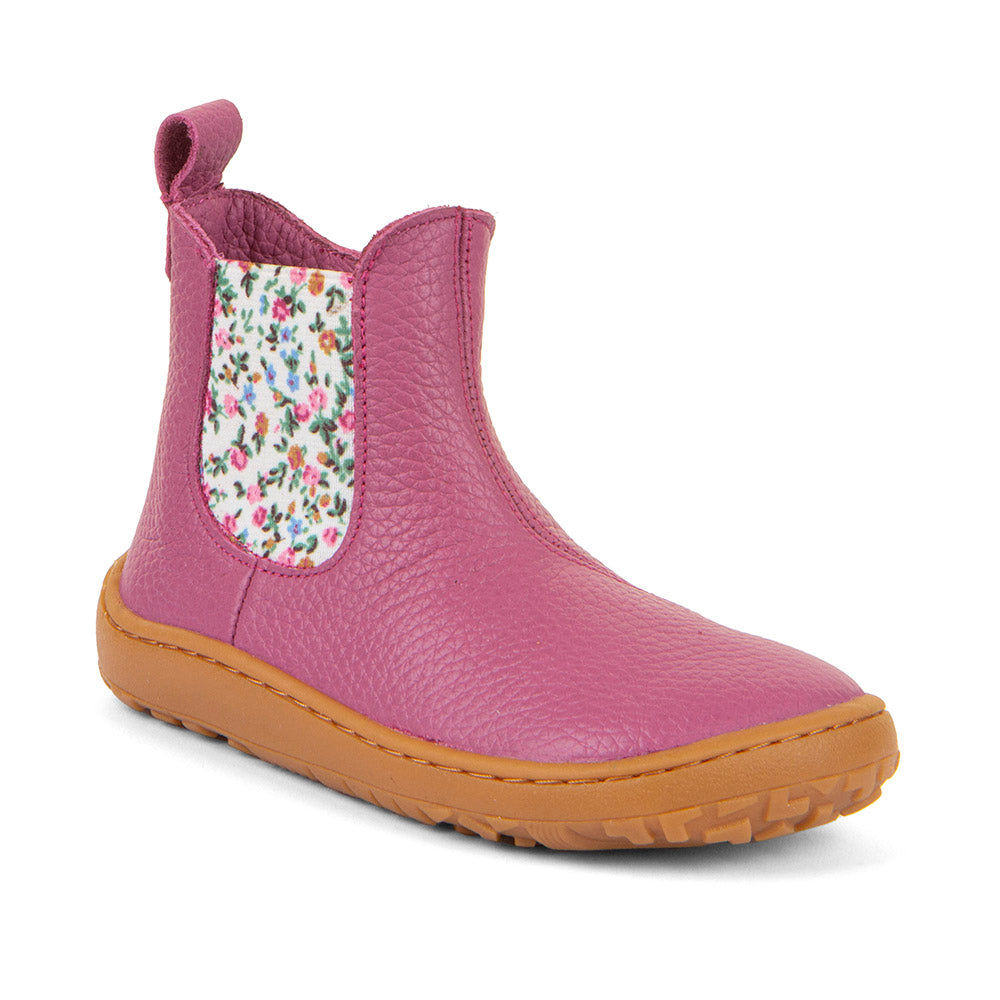 Kids' Barefoot Chelys Boots – Leather Chelsea Boots with Fleece Lining in Fuxia