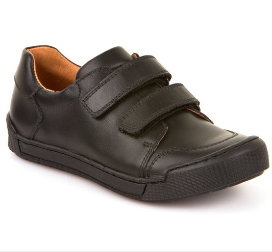Liam  Black Leather School Shoe with Double Velcro Straps