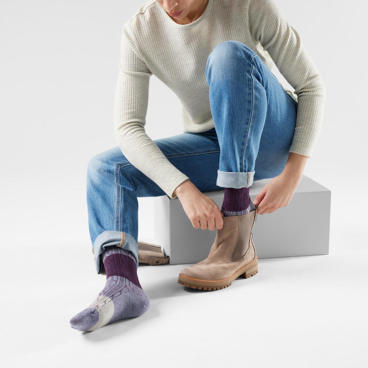 Everyday Color Block Cable Crew Socks