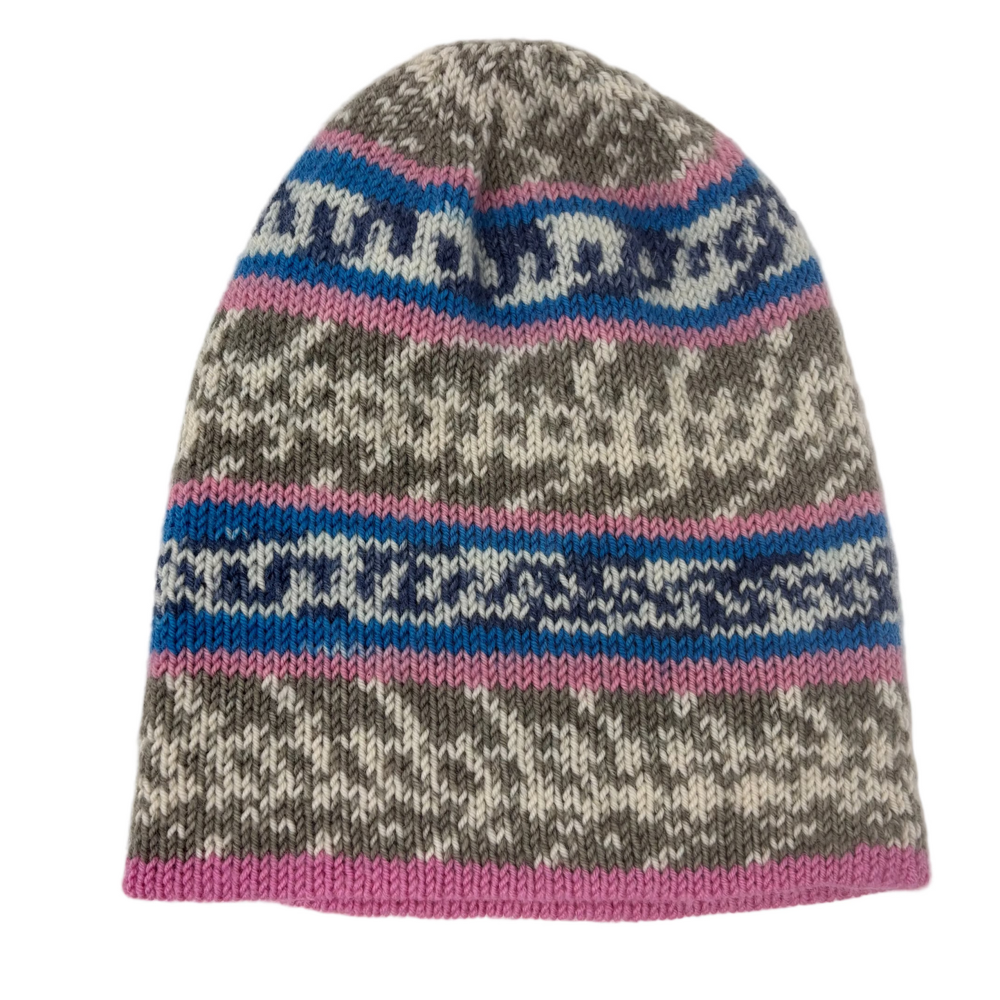 Handmade 100% Merino Wool Reversible Kids’ Hat – Pink/Multicolour