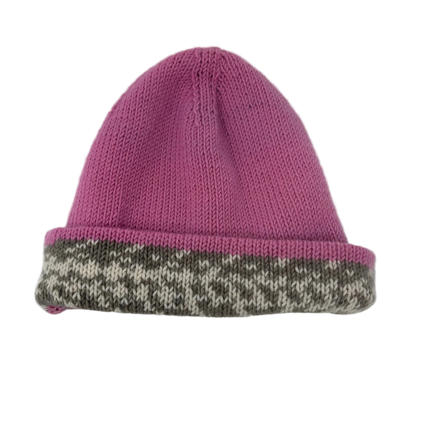 Handmade 100% Merino Wool Reversible Kids’ Hat – Pink/Multicolour
