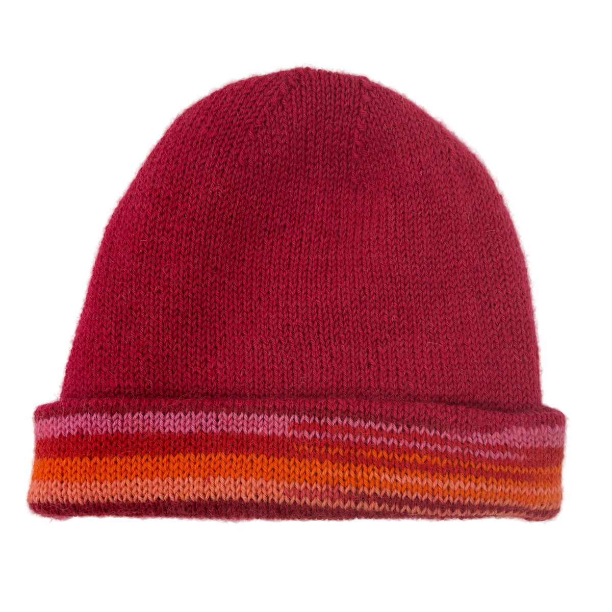 Handmade 100% Merino Wool Reversible Kids’ Hat – Pink Multicolour Stripe