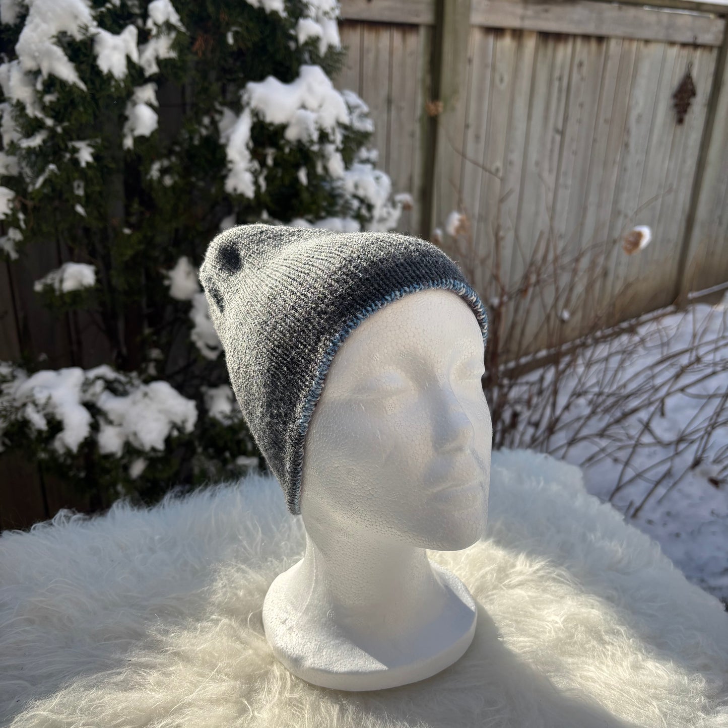 Handmade Reversible 100% merino wool hat Blue/Grey