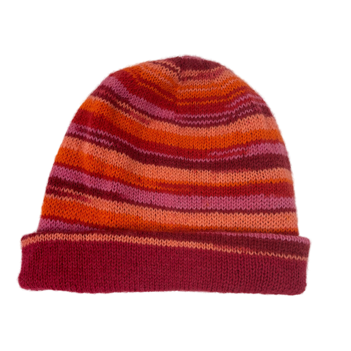 Handmade 100% Merino Wool Reversible Women’s Hat – Pink Multicolour Stripe