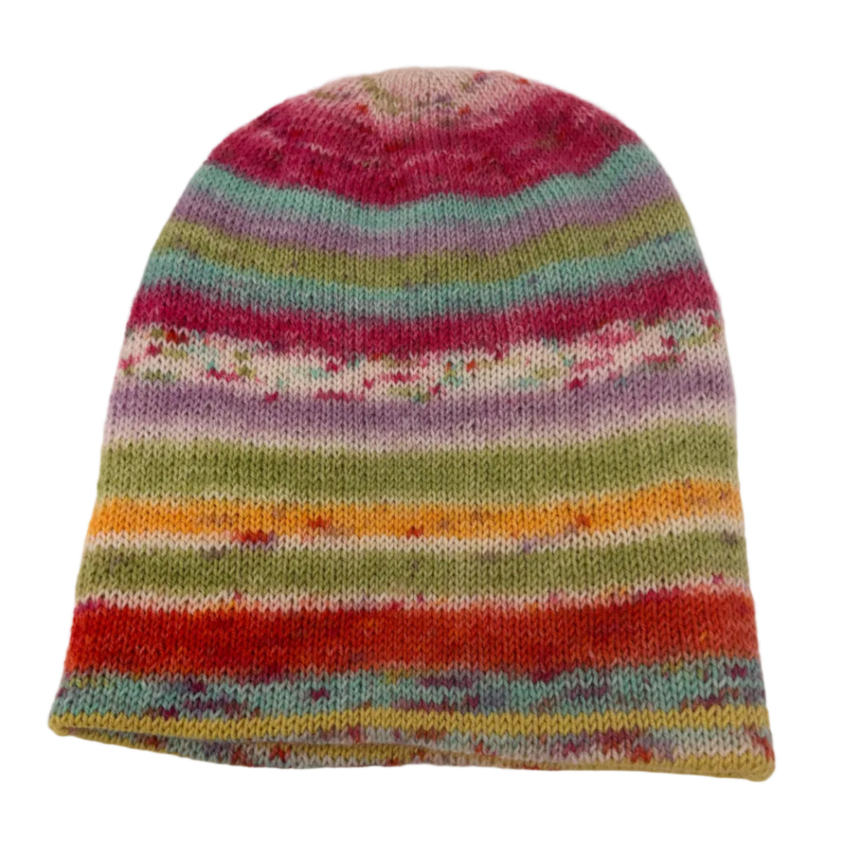 Handmade 100% Merino Wool Reversible Women’s Hat – Yellow-Green Multicolour Stripe