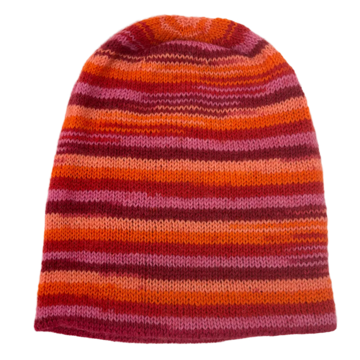 Handmade 100% Merino Wool Reversible Kids’ Hat – Pink Multicolour Stripe