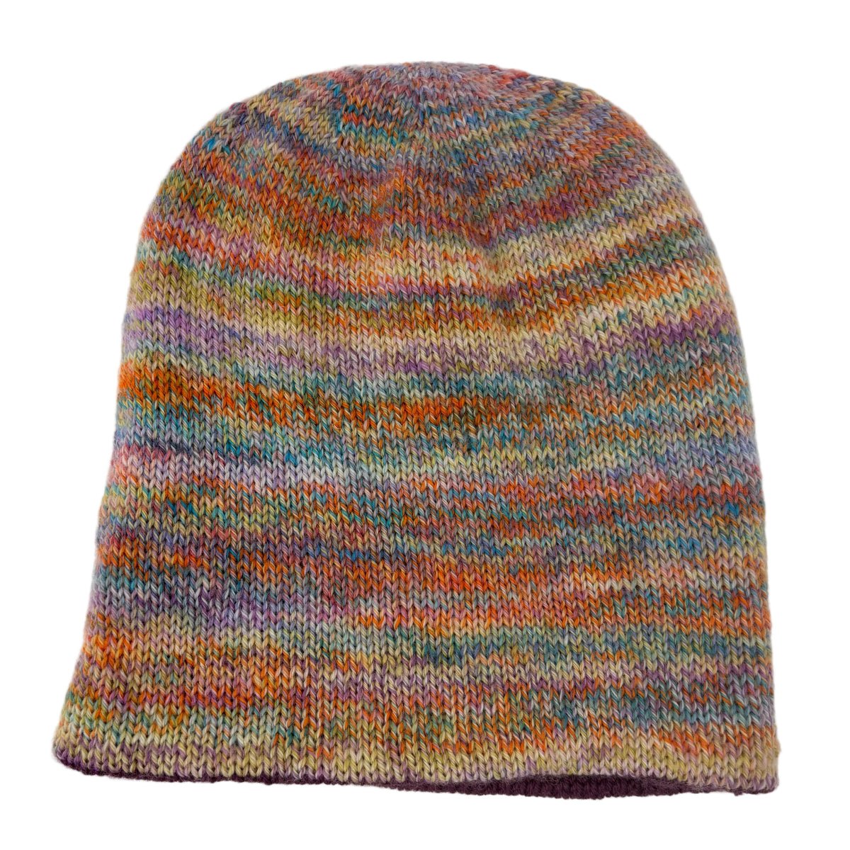 Handmade 100% Merino Wool Reversible Kids’ Hat – Purple/Multicolour
