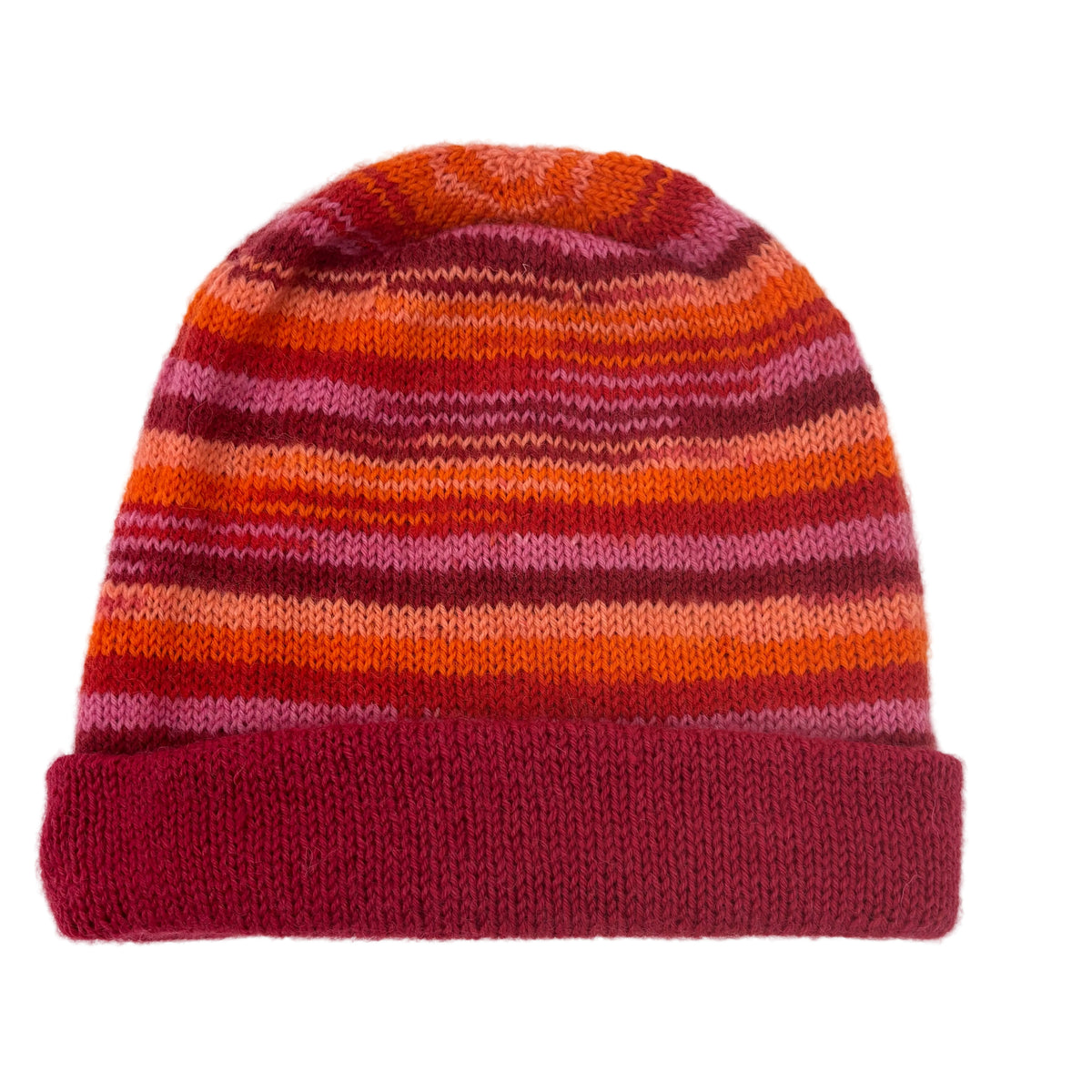 Handmade 100% Merino Wool Reversible Kids’ Hat – Pink Multicolour Stripe