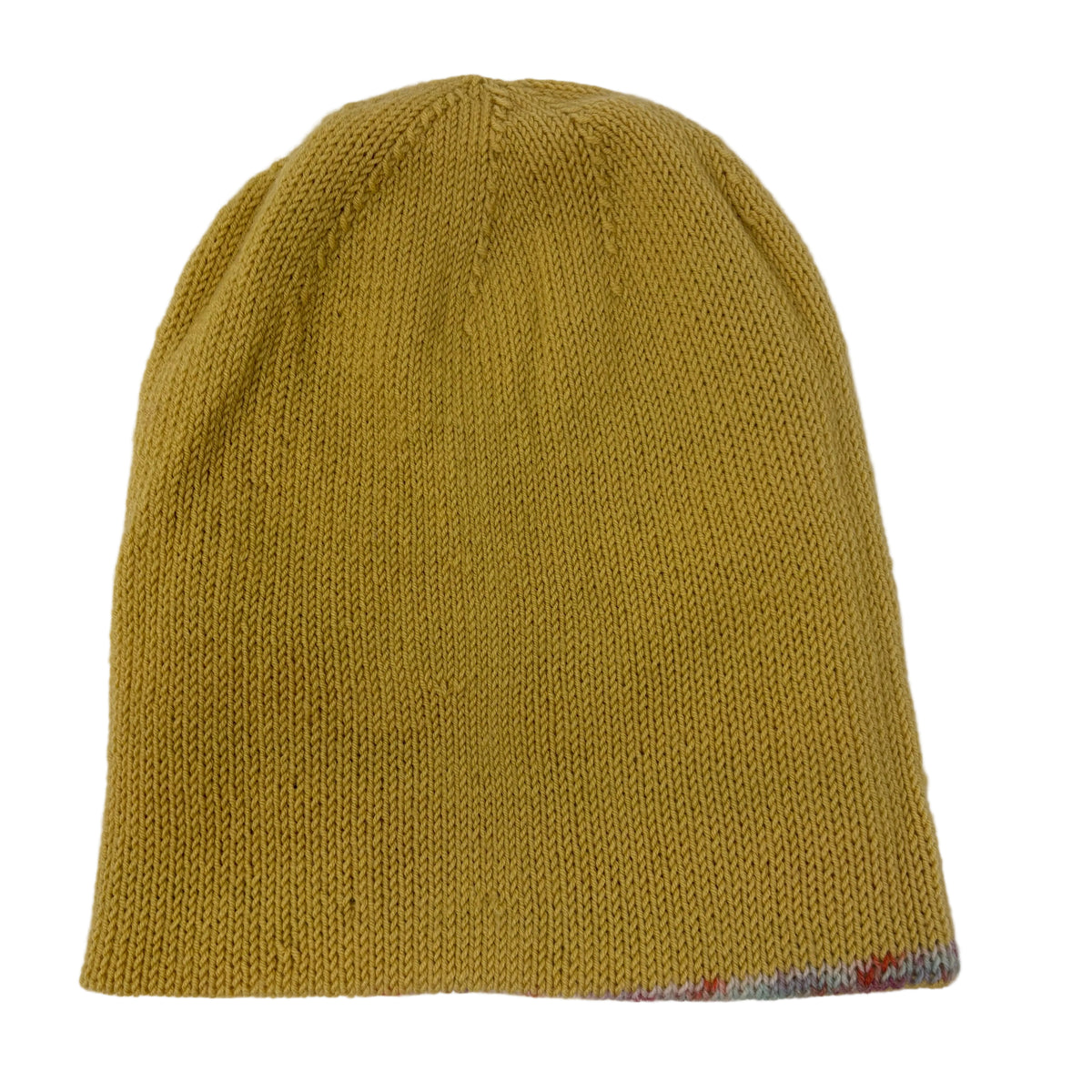 Handmade 100% Merino Wool Reversible Women’s Hat – Yellow-Green Multicolour Stripe