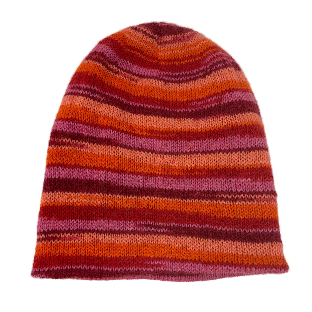 Handmade 100% Merino Wool Reversible Women’s Hat – Pink Multicolour Stripe