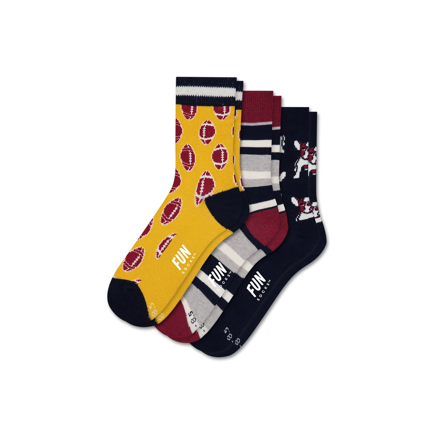 3-Pack Football-Themed Crew Socks - Small  (EU 20-25)