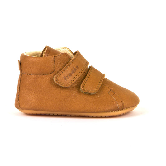 Prewalkers Double - Double Velcro Leather Baby Shoes in Cognac