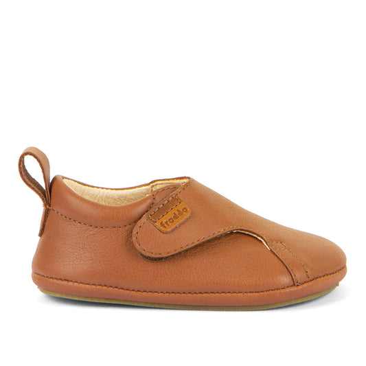 Barefoot Prewalkers - Single Velcro Leather Baby Shoes in Cognac
