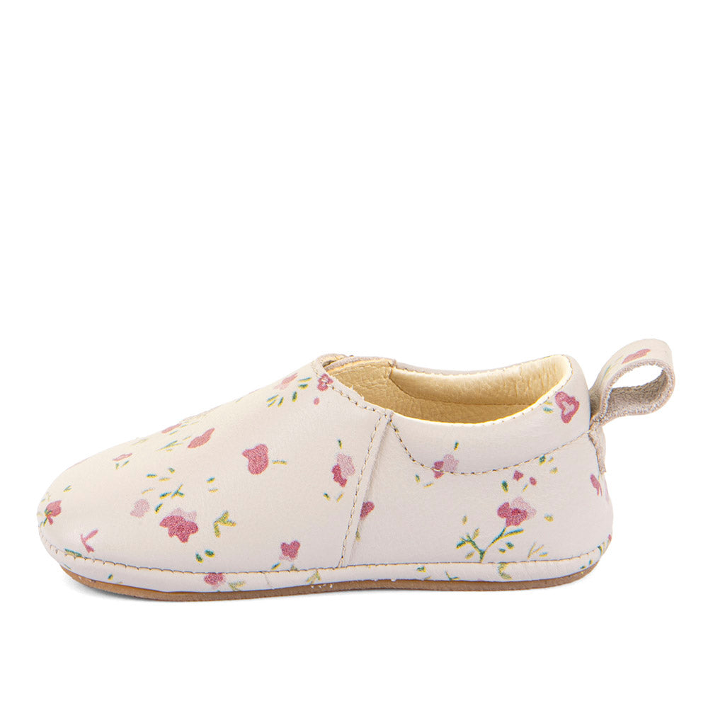 Barefoot Prewalkers - Single Velcro Leather Baby Shoes in Beige with Floral print